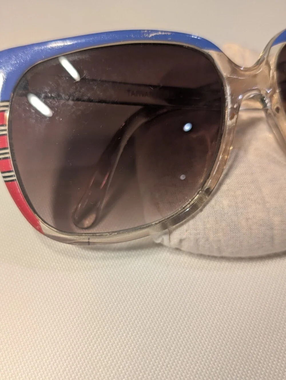 Vintage 1980s Taiwan ROC Oversized Square Sunglasses Clear Red Blue Retro